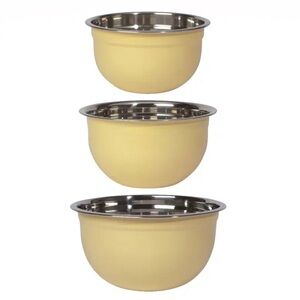 stainless steel & matte “yellow sunrise” 1.5, 3 & 5 quart set of 3 bowls-NWT